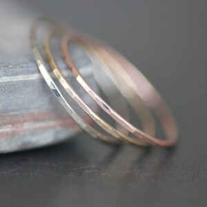 Solid Gold Set of Extra Skinny Stack Rings, Thread Band Tricolor Gold ...