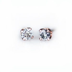 2.8mm Salt and Pepper Diamond Stud Earrings in 14K Solid Rose Gold Setting, Conflict-Free Diamonds, .16 Total Carats, Diamond Prong Settings