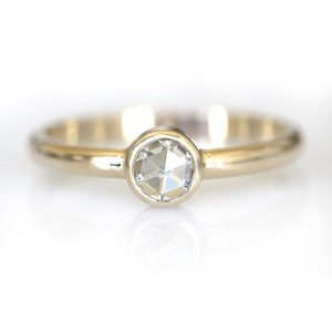 Moissanite Engagement Ring, Solid 14K Gold, 5mm Rose-Cut Charles & Colvard Solitaire, Recycled Gold, Ethical Diamond Alternative