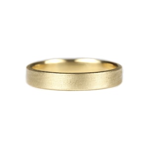 10K Solid Gold Wedding Ring, 4mm Rectangle Cigar Band, Simple UNISEX Flat Edge Ring, Polished, Matte or Hammered, Modern Wedding Band