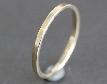 Thin Gold Wedding Ring, 1.5mm Rectangle Band, Simple Flat Edge Ring, 10K / 14K Recycled Gold, Spacer Ring, Stacking Ring