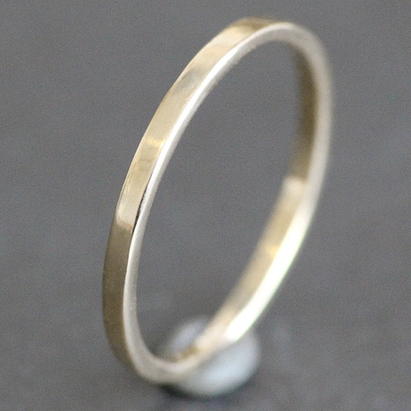 Anillo de boda de oro fino, banda rectangular de 1,5 mm, anillo de borde plano simple, oro reciclado de 10K / 14K, anillo espaciador, anillo de apilamiento