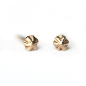 Tiny 14K Gold Flower Stud Earrings: Textured Second Hole Jewelry