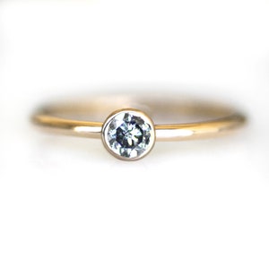 Salt and Pepper Diamond Solitaire Ring, 14K Solid Yellow Gold Engagement Ring with 4mm Natural Galaxy Diamond