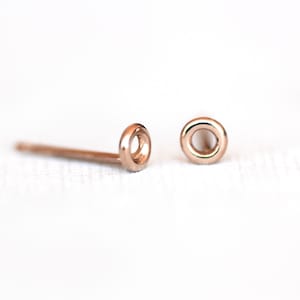 Tiny 14K Rose Gold Circle Stud Earrings: Dainty Minimalist Jewelry