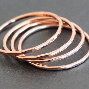 Skinny Rose Gold Filled 1mm Stacking Ring (1 Ring), Smooth, Faceted or Hammered, 18 Gauge, Midi Ring, Skinny Stacker, First Knuckle Ring