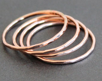 Skinny Rose Gold Filled 1mm Stacking Ring (1 Ring), Smooth, Faceted or Hammered, 18 Gauge, Midi Ring, Skinny Stacker, First Knuckle Ring