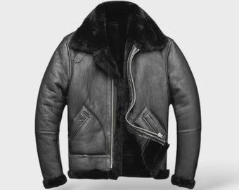 Chaqueta de piloto de piel de oveja auténtica – Chaqueta de aviador de cuero B3 para hombre