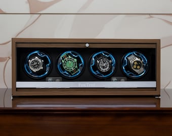 Horizontale Uhrenbewegerbox, Holzregal für 4 Automatikuhren, Geschenk für Ihn