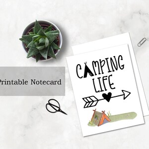 Camping Afdrukbare Note Card - Zomerkamp Tent - Notecard Briefpapier