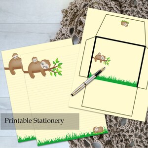 Sloth Printable Stationery Letter Set | Envelope 8.5x11 Mom Baby Sloths