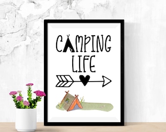 Camping signo imprimible - Tent Camper Art - Múltiples tamaños -