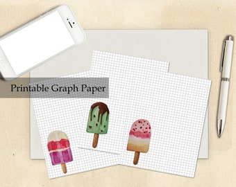 Popsicle Printable Graph Paper Stationery Set - Penpal Letter Writing - 8.5x11 Journal