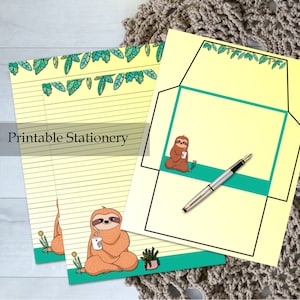 Sloth Printable Stationery Letter Set with Coffee | Envelope 8.5x11