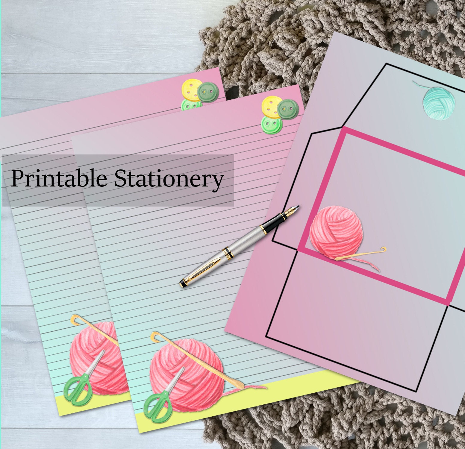 40 DIY Yarn Crafts For Kids 21 Crochet Printable Stationery Yarn Letter Set 8.5x11 Yarn Crafts Penpal