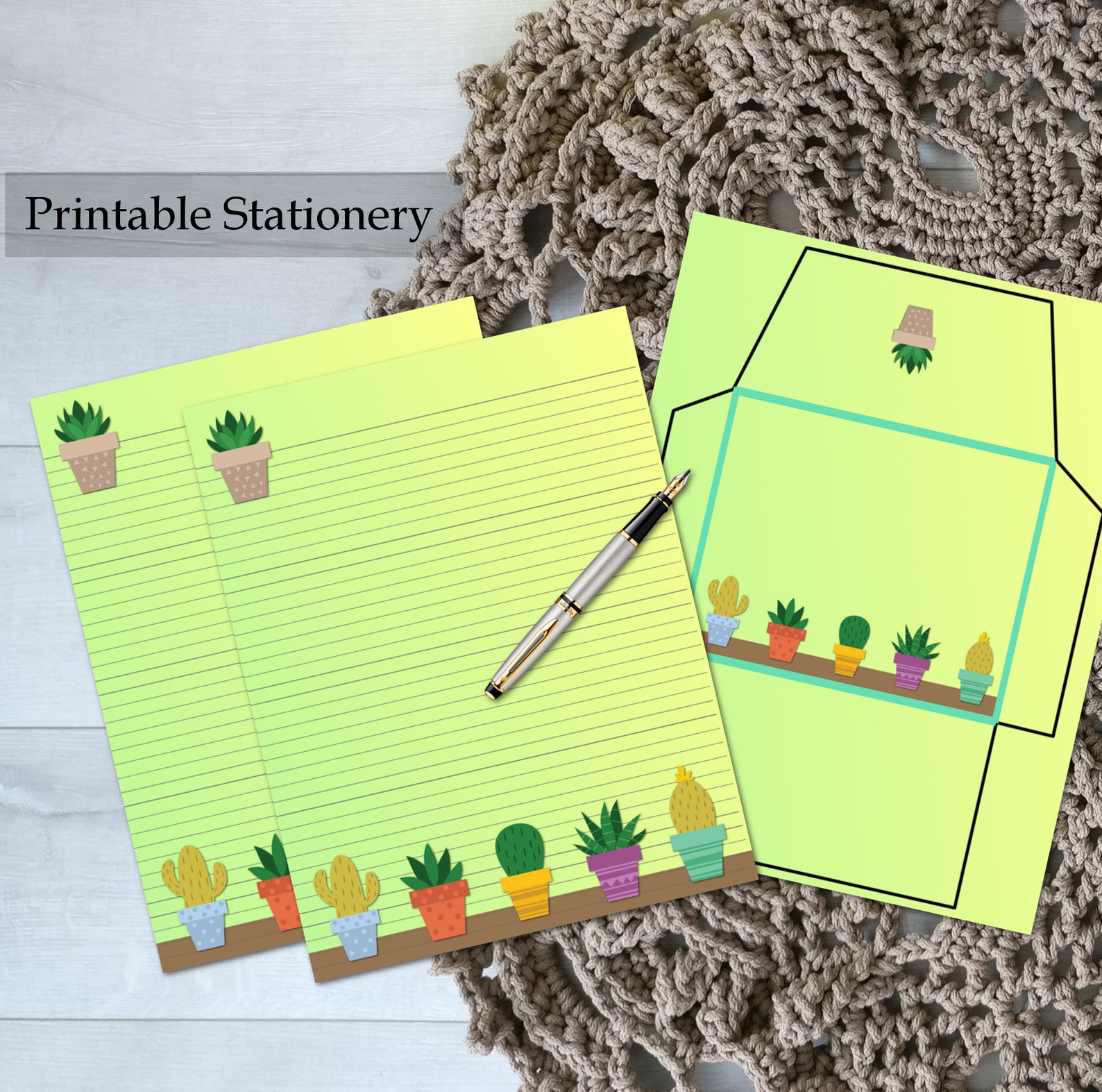 Succulent Printable Stationery Set | Envelope 8.5x11 - Etsy