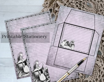 Alice In Wonderland Caterpillar Printable Stationery Set | Envelope 8.5x11 Purple | Mad Hatter