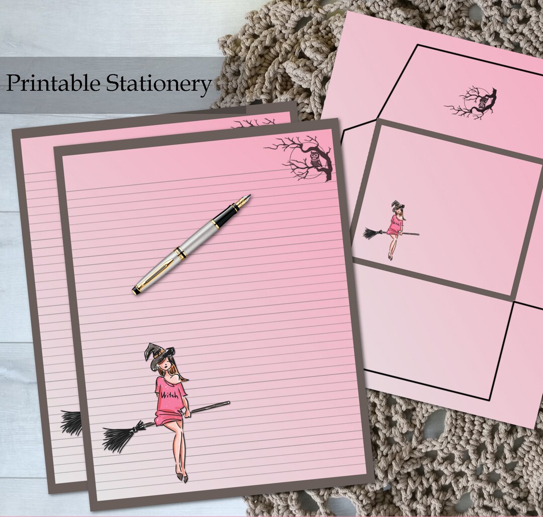 Pink Letter Set Witch Printable Stationery Pink Letter Set Envelope 8.5x11 - Etsy