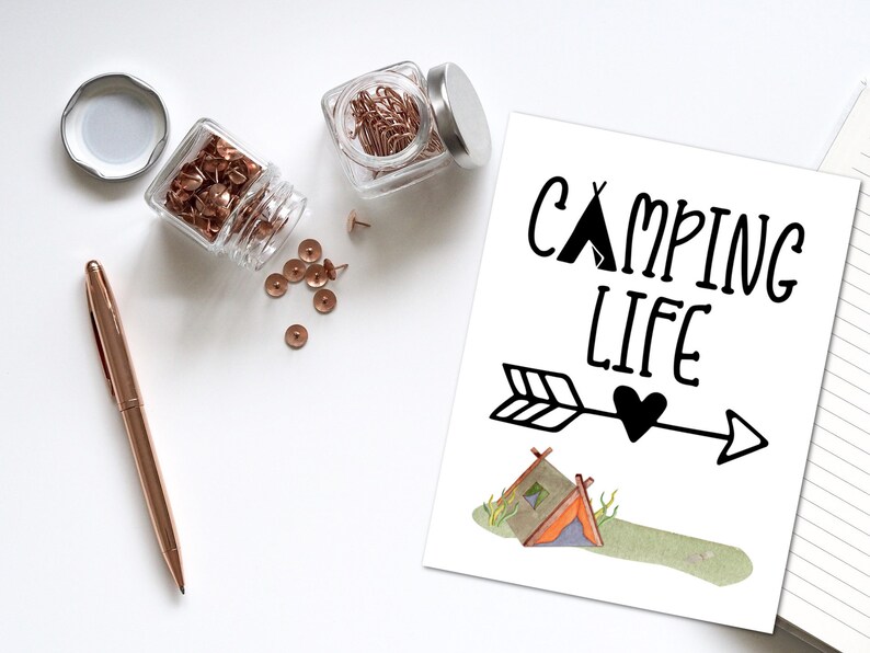 Camping Printable Note Card Summer Camp Tent Notecard Stationery Etsy