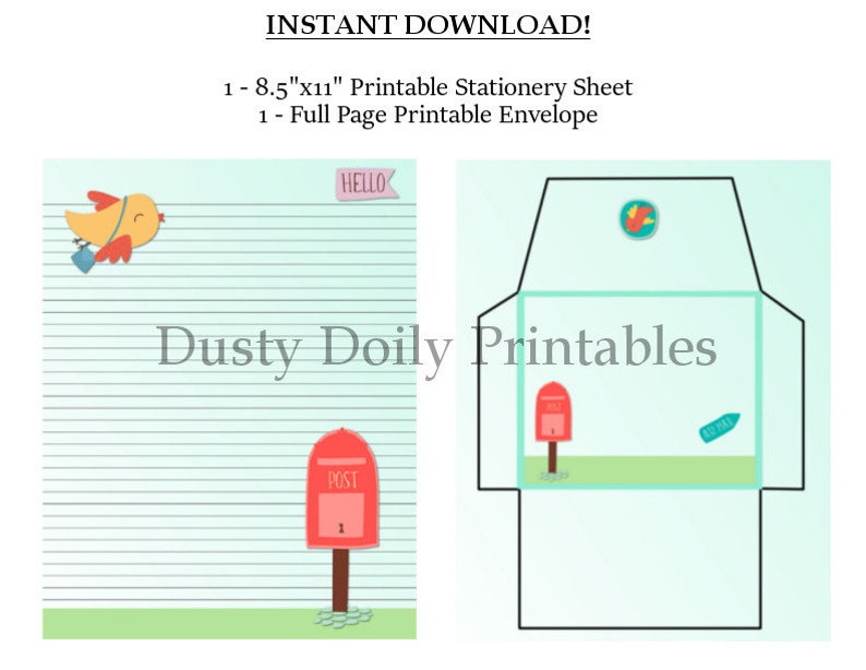 Bird Printable Stationery Penpal Letter Set With Mailbox - Whimsical ...