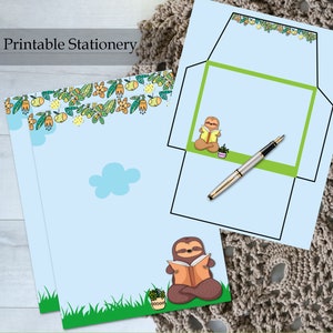 Sloth Printable Stationery Letter Set | Envelope 8.5x11 Penpals