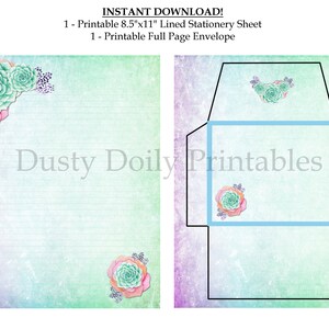 Succulents Printable Stationery Set Envelope 8.5x11 image 2