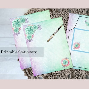 Succulents Printable Stationery Set Envelope 8.5x11 image 1