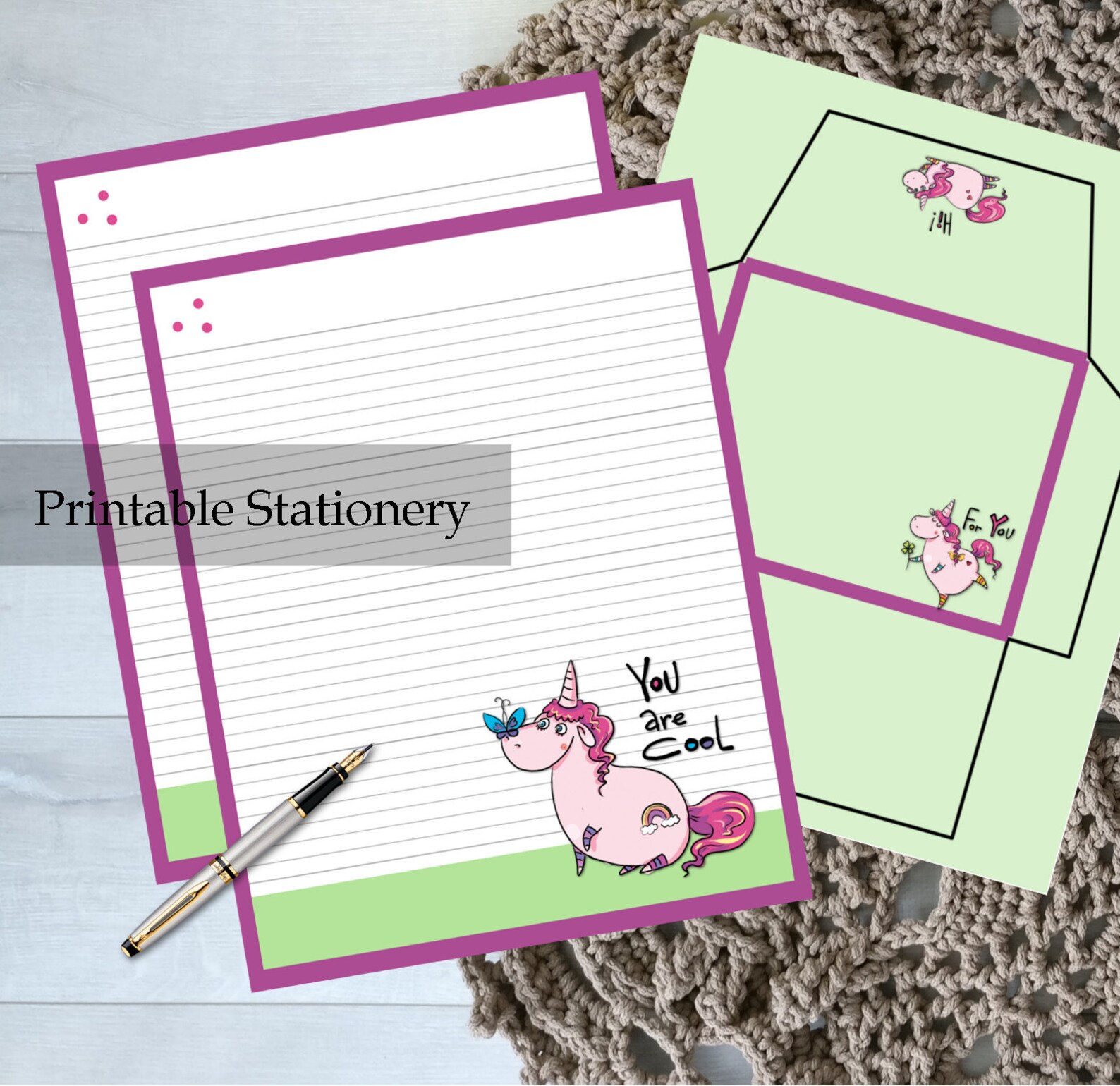Unicorn Printable Stationery Penpal Letter Set | Envelope 8.5x11 - Etsy