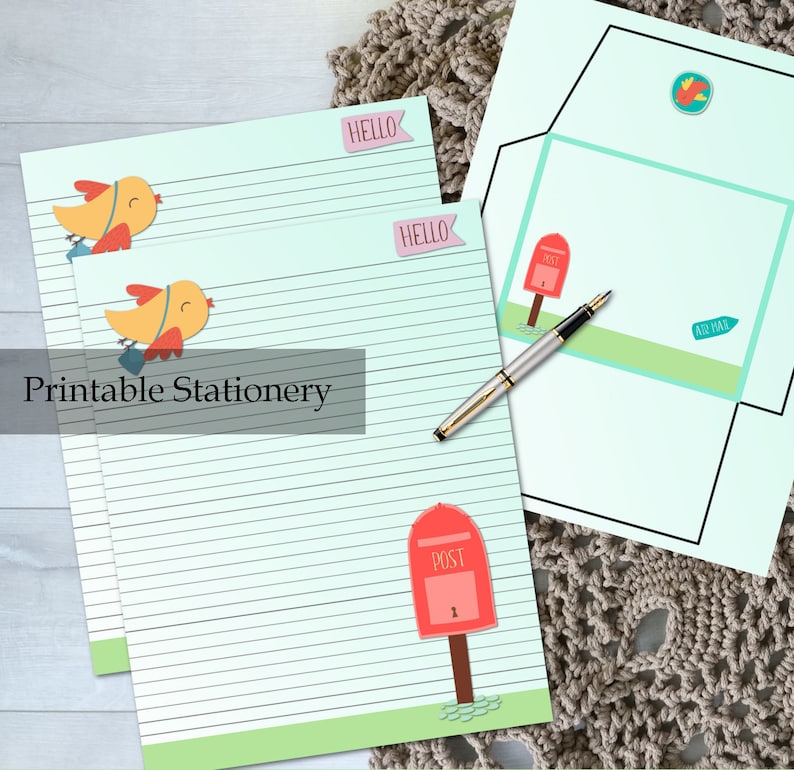 Bird Printable Stationery Penpal Letter Set With Mailbox - Whimsical ...