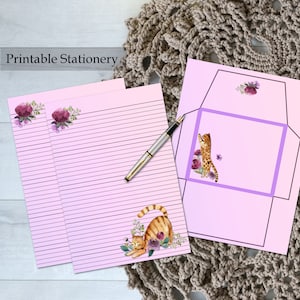Cat Printable Stationery Set 8.5x11 Lined Letter Set for Penpals