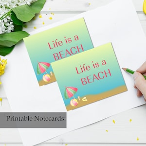 Beach Printable Card - Summer Vacation A2 Notecard Stationery