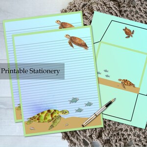Sea Turtle Printable Stationery Penpal Letter Set | Envelope 8.5x11