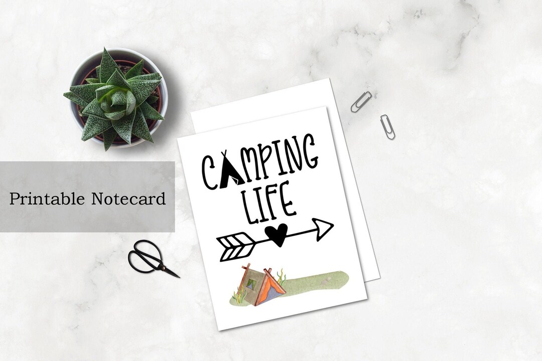 Camping Printable Note Card Summer Camp Tent Notecard Stationery Etsy