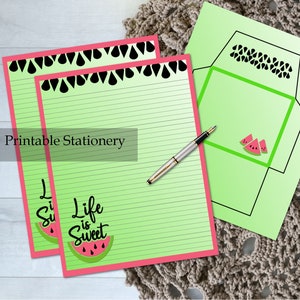 Watermelon Stationery Printable Summer Penpal Letter Set - Lined Paper