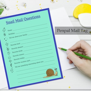 Printable Snailmail Survey - Penpal Mail Tag Questions - Get To Know You Form with Snail