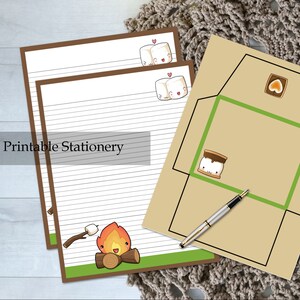 Smores Printable Stationery Camping Penpal Letter Set - Lined Paper