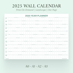 2025 Extra Large Year Wall Planner Landscape Green | 2025 Year Planner | 2025 Monthly Planner | Year to View | A0 | A1 | A2 | A3