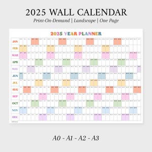 Giant 2025 Wall Calendar | 2025 Wall Planner | Annual Planner | Yearly Planner | Monthly Planner | 2025 Year Planner Horizontal A0 A1 A2 A3