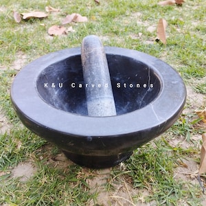 Hand Carved Black Granite Mortar and Pestle Set - Herb Spice Grinder