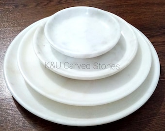 Handmade White Marble Serving Plate Set: Rustic Organic Dinnerware
