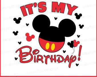 Mouse Birthday Boy Svg, Red It's My Birthday Svg, it's my birthday Boy svg, Sublimation Png Transparent Clipart