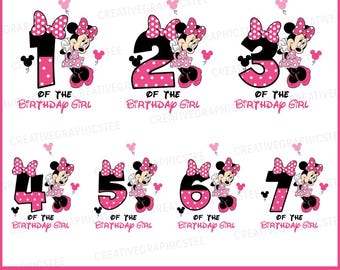 Mouse Birthday Girl Svg Bundle, Pink Birthday Numbers Svg, Girls Birthday Numbers Svg, Sublimation Png, Transparent Clipart, Cricut Svg