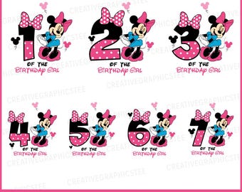 Mouse Birthday Girl Svg Bundle, Birthday Girls Numbers Svg, Pink My Birthday Girl Png, Sublimation Png Transparent Clipart