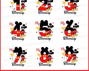 Mouse Birthday Boy PNG Bundle, Red Birthday Numbers PNG, Boys Birthday Numbers Sublimation Png, Transparent Clipart