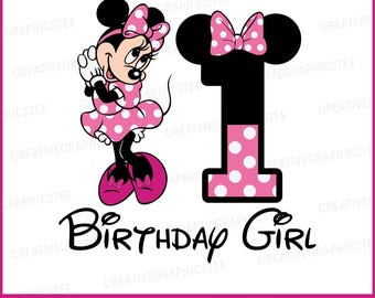 Happy 1st Birthday Girl Svg, Mouse First Birthday Girl SVG, Birthday Girl Svg, Cute Happy Birthday Png Sublimation, Transparent Clipart