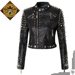 Women&#39;s Studded Sheepskin Leather Biker Jacket: Punk Rocker Style