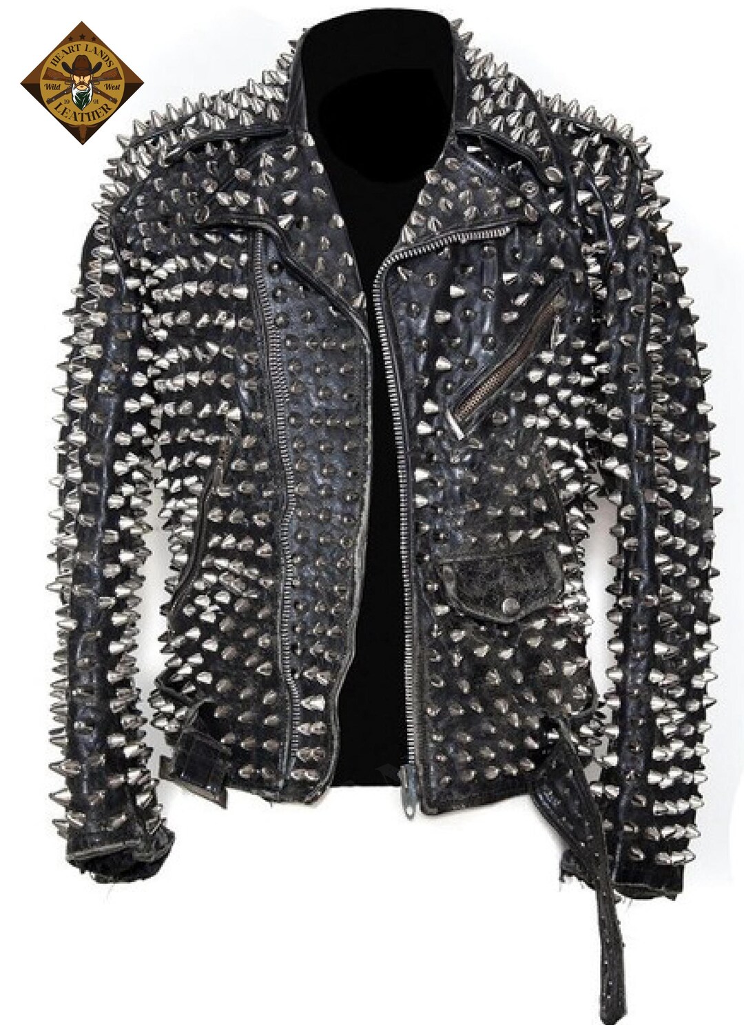 Rock Performance Jacket Men's Studded Black Leather Rock Jacket Mens Silver Spikes Motorcycle ...