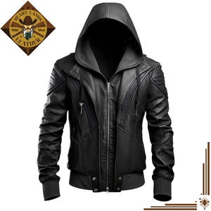 Chaqueta de cuero negra para hombre, chaqueta de cuero genuino para hombre, chaqueta de motociclista de piel de oveja/vaqueta auténtica, chaqueta de motocicleta con capucha, chaqueta de cosplay hecha a mano