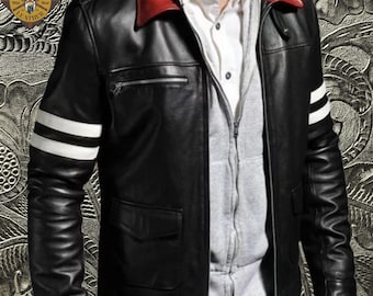 Mens Leather Jacket: Embroidered Cowhide Bomber coat