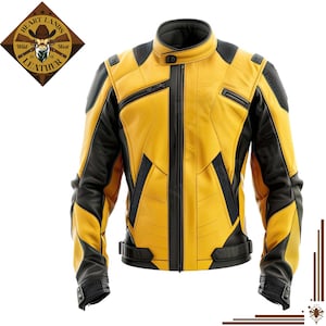 Handmade Yellow & Black Sheepskin Leather Motorcycle Jacket: Slim Fit Biker